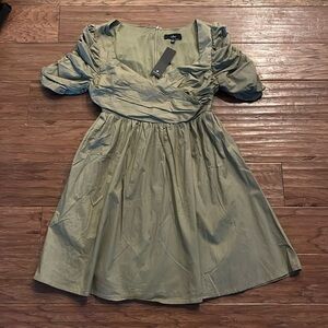 Lulu’s Ready My Love Olive Green Ruched Short Sleeve Mini Dress Size S
